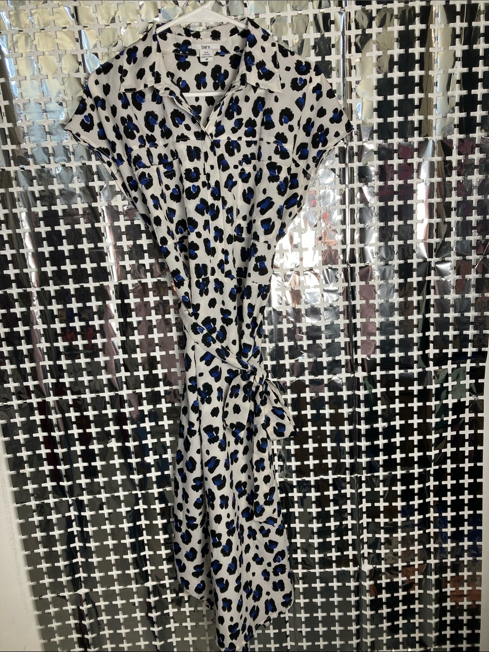 Bar III White Midi Dress with Blue Leopard Print